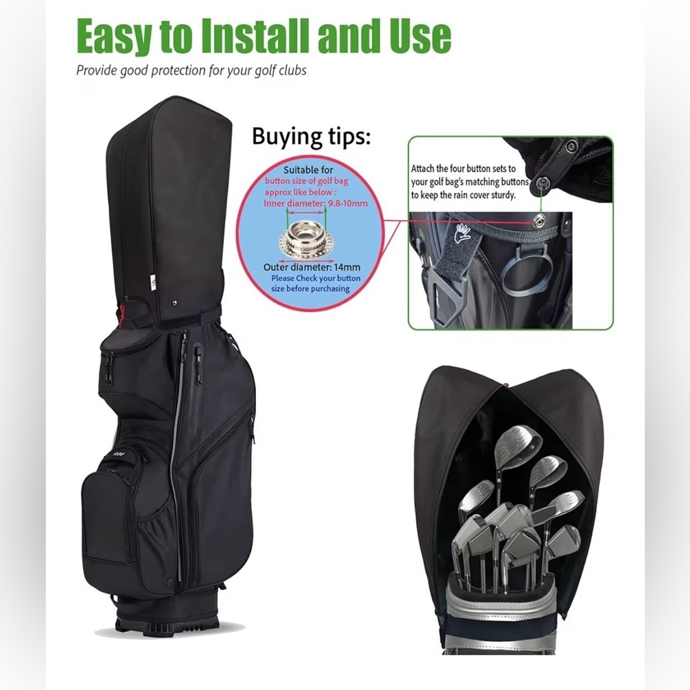 ⛳ Eudora Universal Golf Bag Rain Cover – Waterproof Vinyl – Fits 8.5–9" Bags - Picture 3 of 7